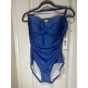 Calvin Klein Women's Shirred Tummy-Control Split-Cup Bandeau One-Piece Swimsuit